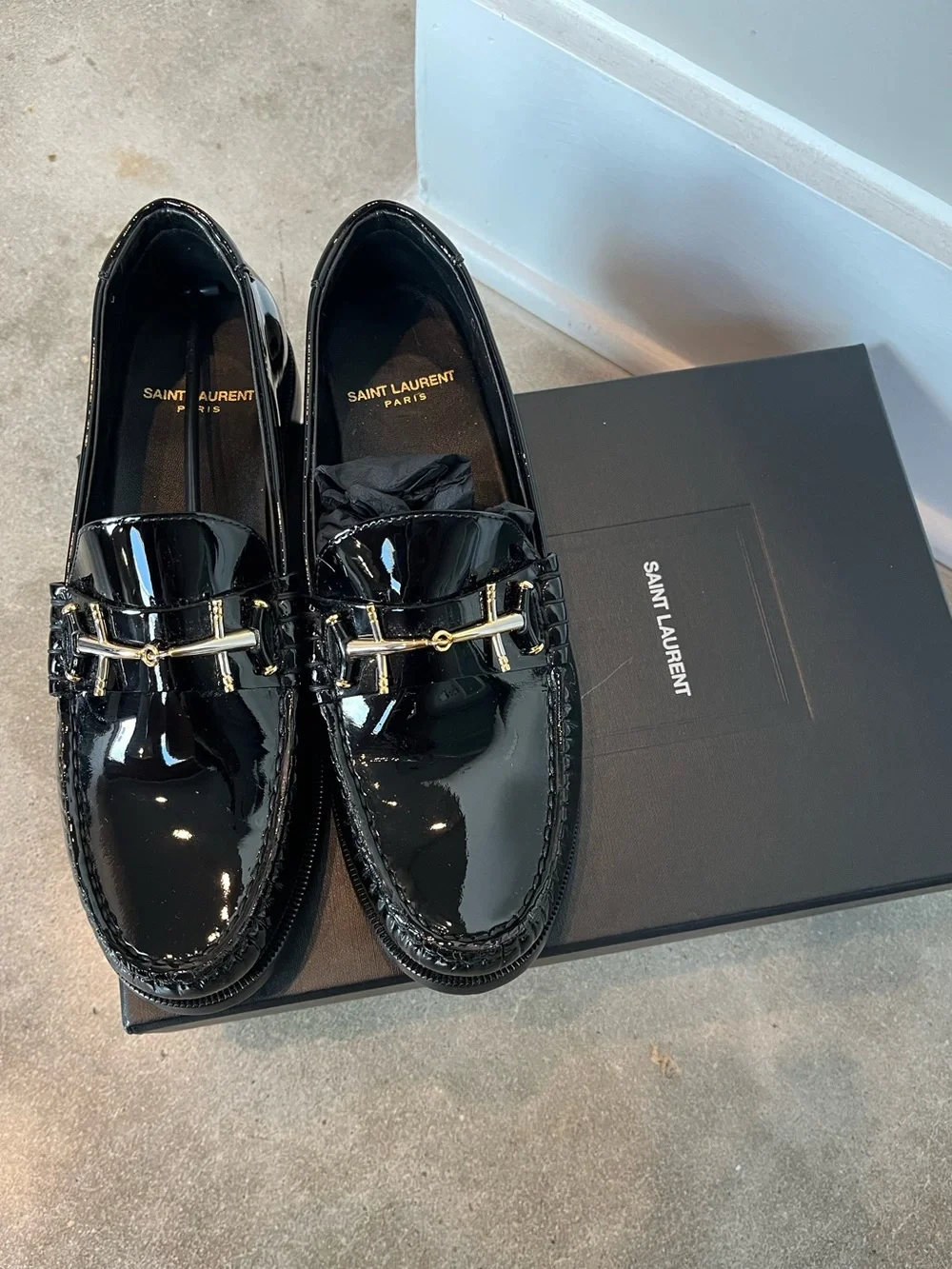 Saint Laurent Glossy Le Loafer Gold Detail Size 37